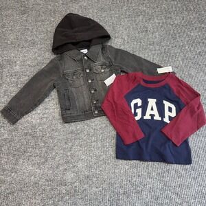 Boys 3T Lot Old Navy Black Denim Hooded Jacket GAP Baseball Shirt NWT